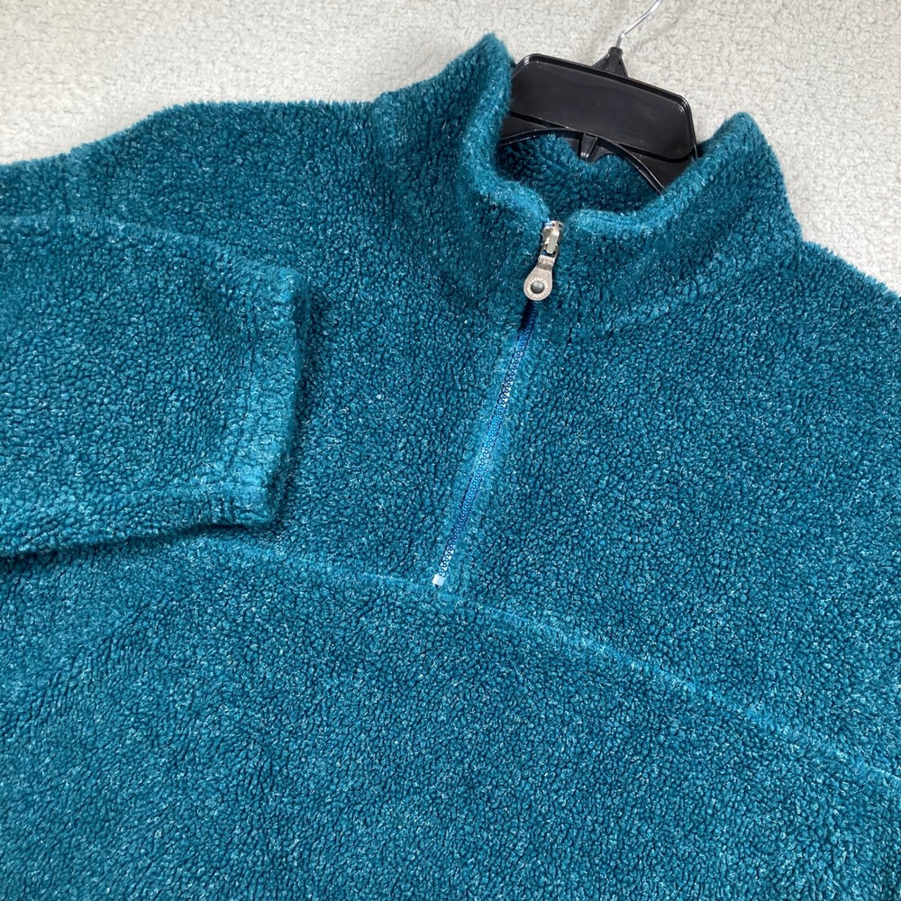 Lands End 1/4 Zip Pullover Mens XL Teal Blue Sherpa Mock Neck USA Made Hiking